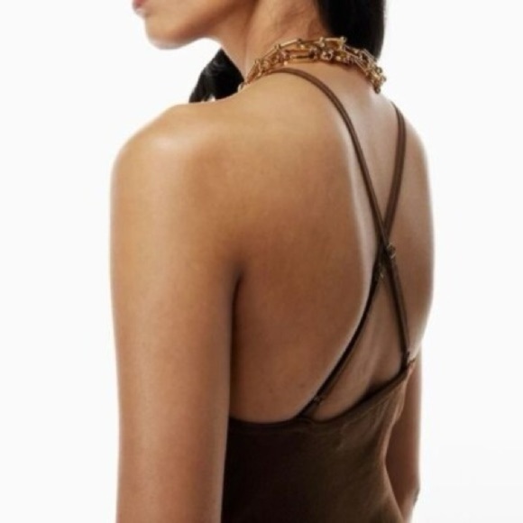 Aritzia Babaton chocolate brown Anderson Sculpt Knit Halter Dress - Large NWOT - Picture 4 of 4